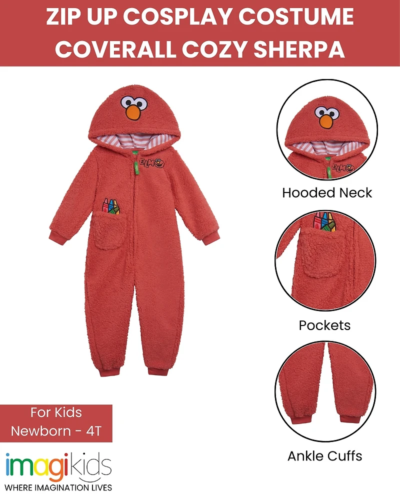 Sesame Street Toddler Boys Cozy Sherpa Zip Up Cosplay Costume Coverall Newborn to (Newborn - 4T