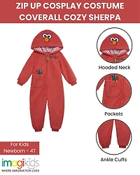Sesame Street Toddler Boys Cozy Sherpa Zip Up Cosplay Costume Coverall Newborn to (Newborn - 4T