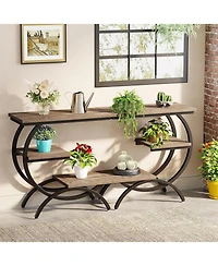 Tribesigns C-Shaped End Table Set of 2, Industrial 3-Tier Small Side for Couch, Wood Bedside Snack with Storage Shelves Liv