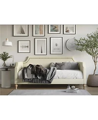 Upholstered Daybed with Nailhead Accents – Polyester Fabric Frame for Guest Bedroom or Lounge Area