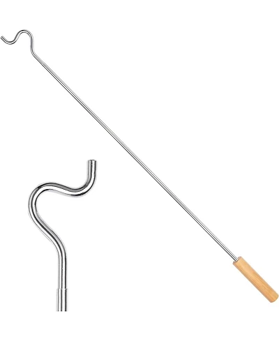 Closet Reacher Pole with Hook and Wooden Handle. Adjustable 2.75 to 5 Feet