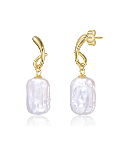 Sterling Silver 14K Gold Plated with Ribbon Baroque Freshwater Pearl Drop Earrings