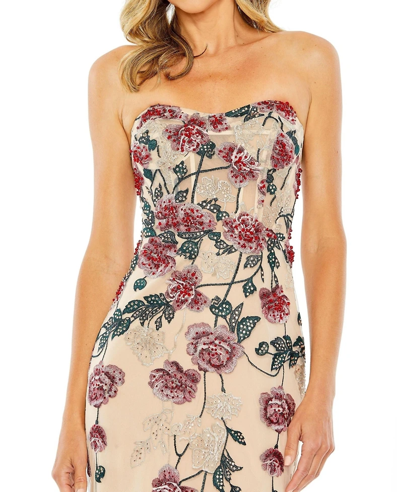 Mac Duggal Women's Strapless Floral Embroidered Gown