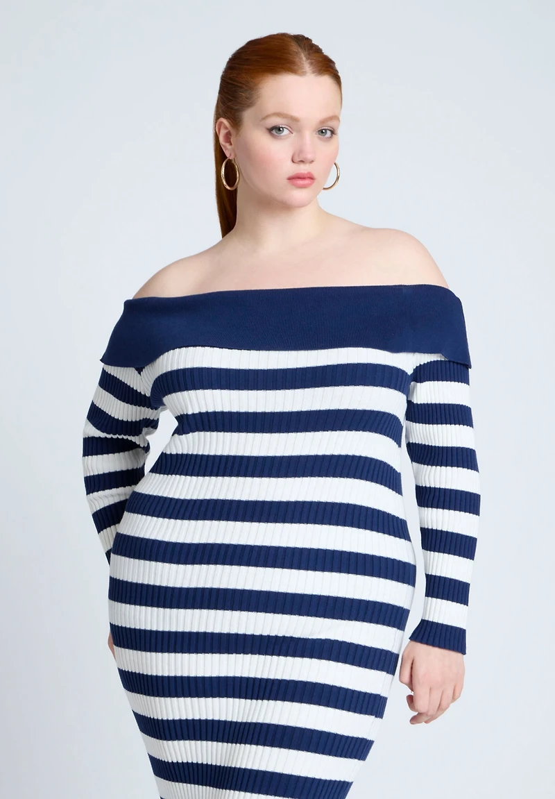 Eloquii Women's Stripe Overlay Dress