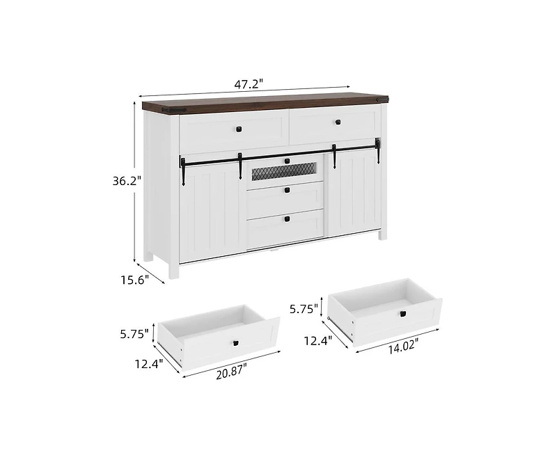 gaomon Farmhouse Buffet Cabinet, Sideboard Storage Cabinet with 5 Drawers and Sliding Barn Doors