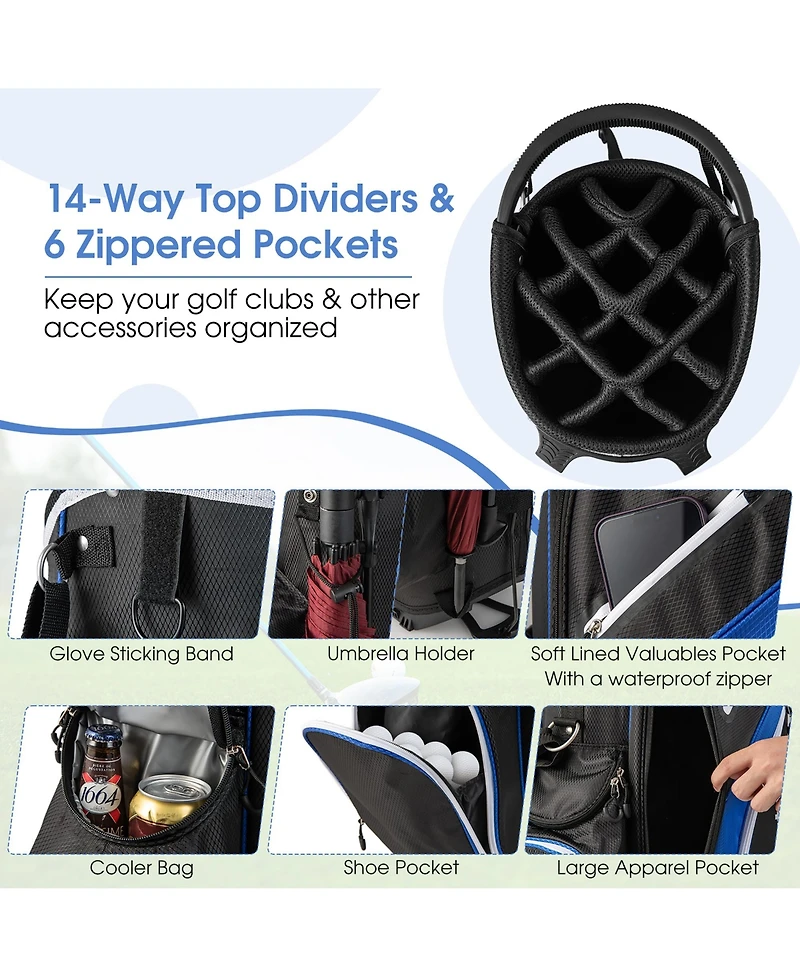 Gymax Golf Stand Bag Golf Club Bag w/ 14 Way Top Dividers & 6 Pockets & Carrying Handles