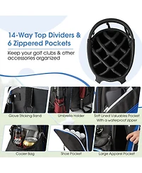 Gymax Golf Stand Bag Golf Club Bag w/ 14 Way Top Dividers & 6 Pockets & Carrying Handles