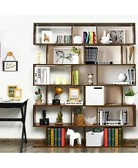 Gymax 2 Pcs 6 Tier S-Shaped Bookshelf Storage Display Bookcase Z-Shelf Coffee