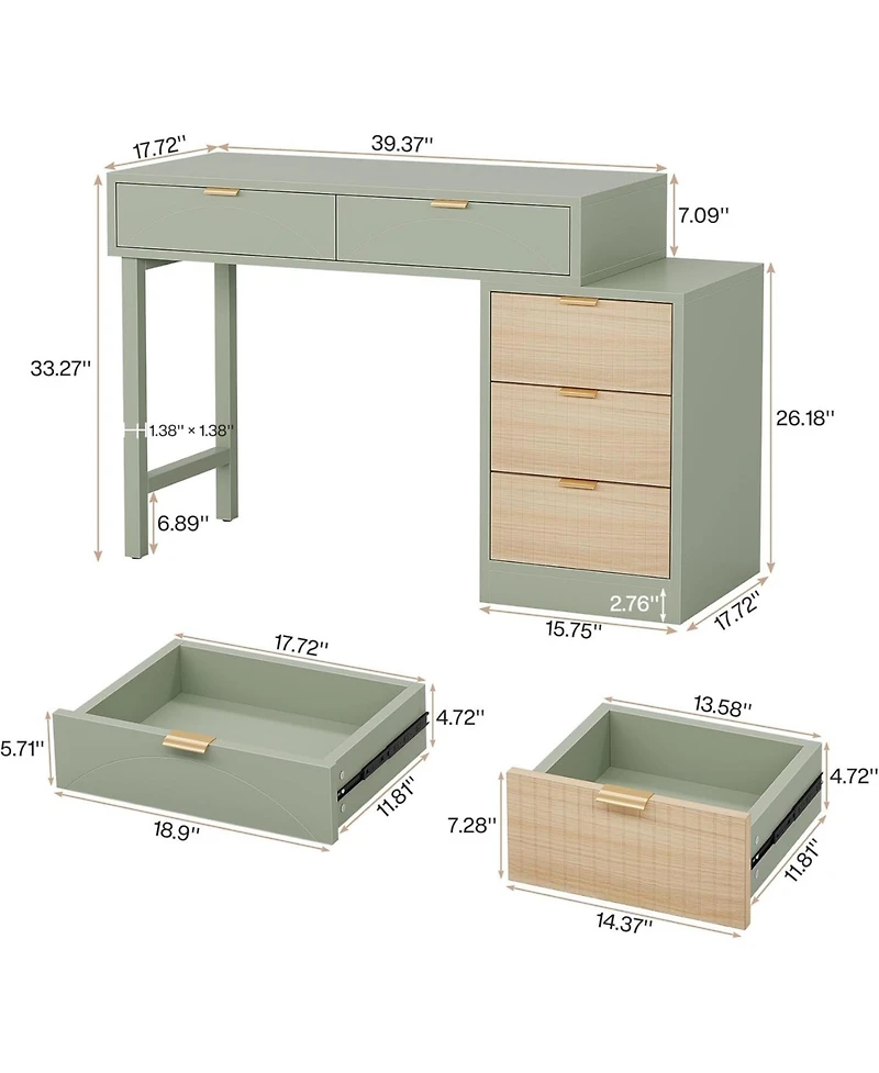 Tribesigns Computer Desk with 5 Drawers, Reversible Small Writing Desk with Storage, Modern Wooden Study Table Office Workstation