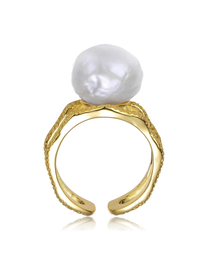 Sterling Silver 14K Gold Plated with Genuine Freshwater Pearl Contemporary Ring