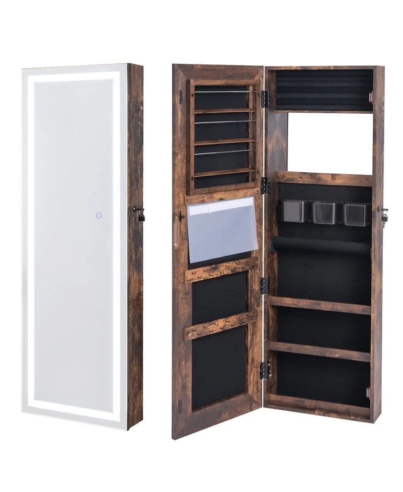 Gouun Mirrored Jewelry Armoire with Full Length Mirror and 2 Internal Led Lights
