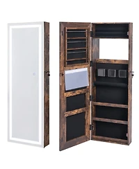 Gouun Mirrored Jewelry Armoire with Full Length Mirror and 2 Internal Led Lights