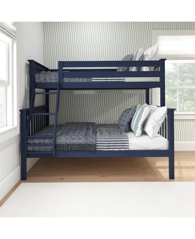 Space-Saving Solid Wood Bunk Bed – Twin Over Design with Built-in Ladder and Full-Length Safety Rails