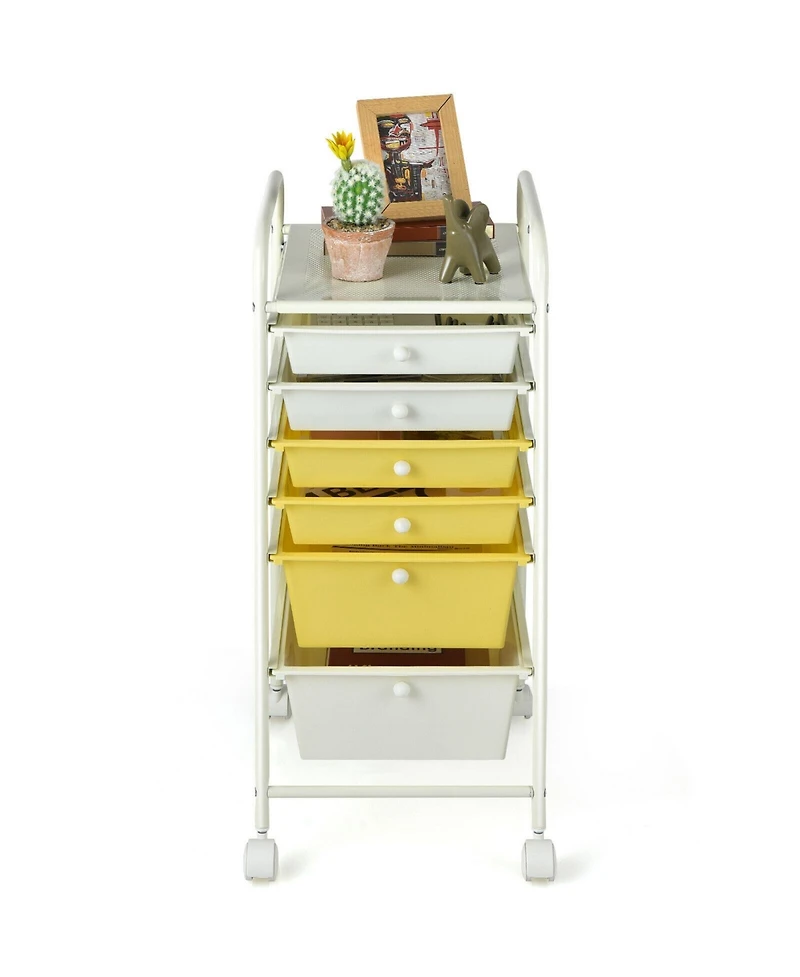 Gouun 6-Drawer Rolling Storage Cart with Clear Plastic Drawers and Lockable Wheels