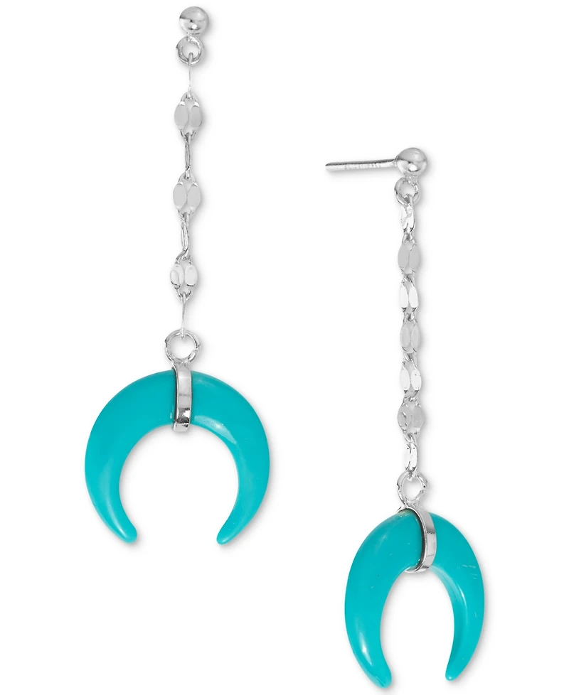 Simulated Turquoise Horn Double Mirror Link Linear Drop Earrings