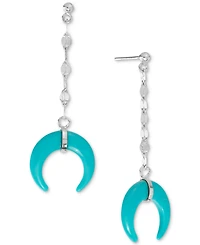 Simulated Turquoise Horn Double Mirror Link Linear Drop Earrings