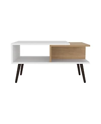 Drexel Coffee Table, 2 Shelves, 4 legs, White / Natural Oak