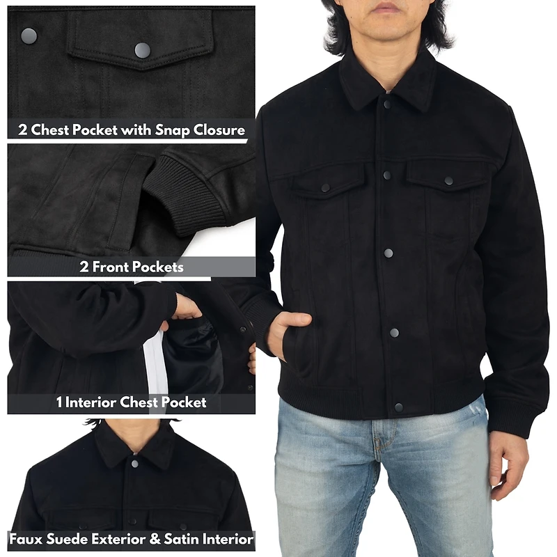 Alpine Swiss Men's Blake Suede Bomber Jacket – Lightweight Slim Fit Casual Softshell Coat with 5 Pockets