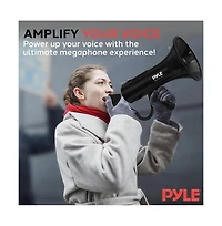 Pyle 100-Watt Hand-Grip Megaphone with Siren, MP3/Aux Input, Rechargeable Battery, Lightweight Black Bullhorn