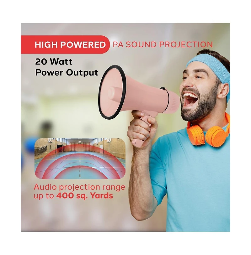 Pyle Portable Megaphone with Siren, 20 Watt Power, Aux Input for MP3, Automatic Siren, Lightweight
