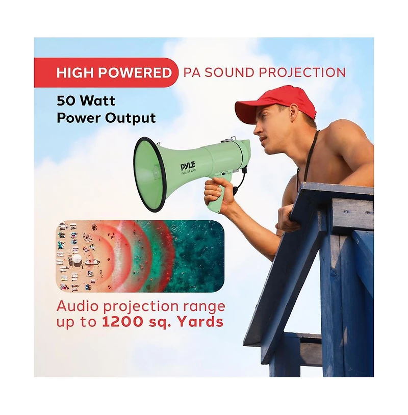 Pyle 50-Watt Portable Megaphone with Siren, MP3 Input, Automatic Siren, Shoulder Strap