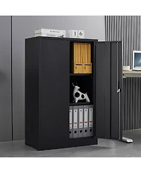 Metal Storage Cabinet with Locking Doors and Adjustable Shelf, Folding Filing