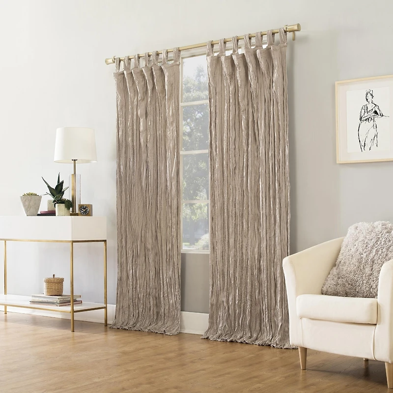 Odelia Distressed Velvet Semi-Sheer Tab Top Curtain Panel