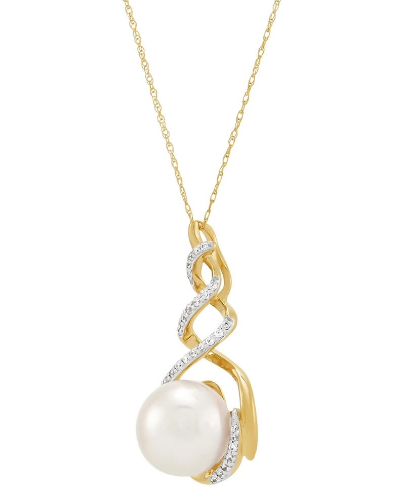 Honora Cultured Ming Pearl (11mm) & Diamond (1/5 ct. t.w.) Swirl 18" Pendant Necklace in 10k Gold