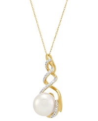 Honora Cultured Ming Pearl (11mm) & Diamond (1/5 ct. t.w.) Swirl 18" Pendant Necklace in 10k Gold