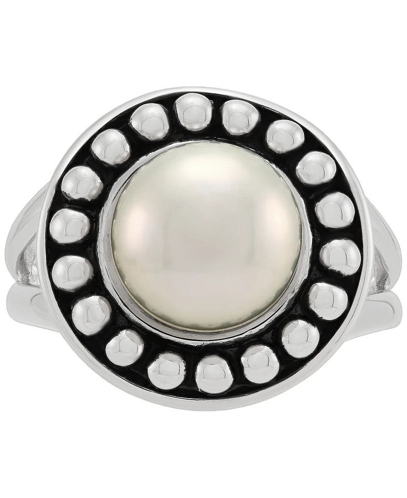 Cultured Freshwater Button Pearl (10mm) Framed Ring in Sterling Silver