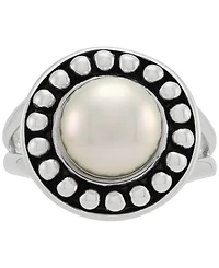 Cultured Freshwater Button Pearl (10mm) Framed Ring in Sterling Silver