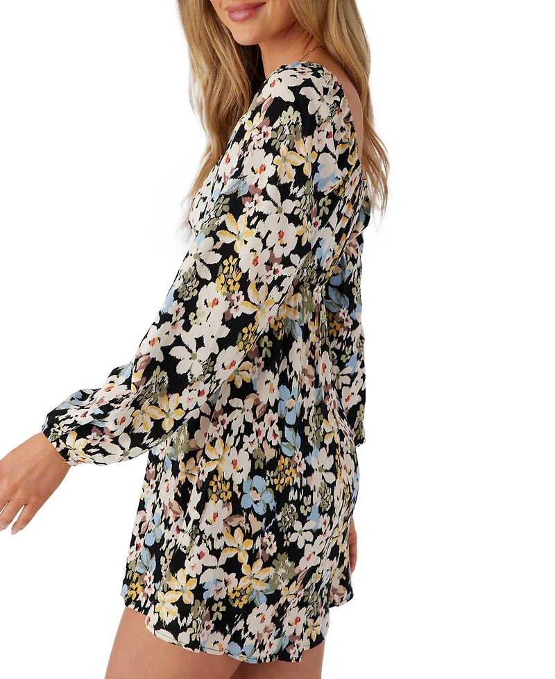 O'Neill Juniors' Kieran Printed Blouson-Sleeve Mini Dress