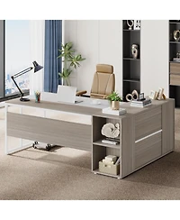 Tribesigns 71 inch Executive Desk, L Shaped Desk with Cabinet Storage, Office Shelves for Home