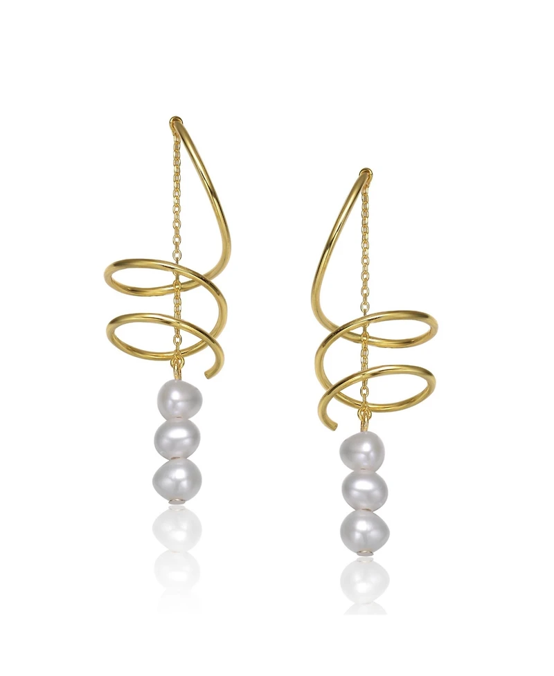 Sterling Silver 14K Gold Plated with Genuine Freshwater Pearl Drop Earrings
