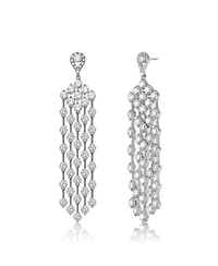 Sterling Silver White Gold Plated Cubic Zirconia Long Chandelier Earrings