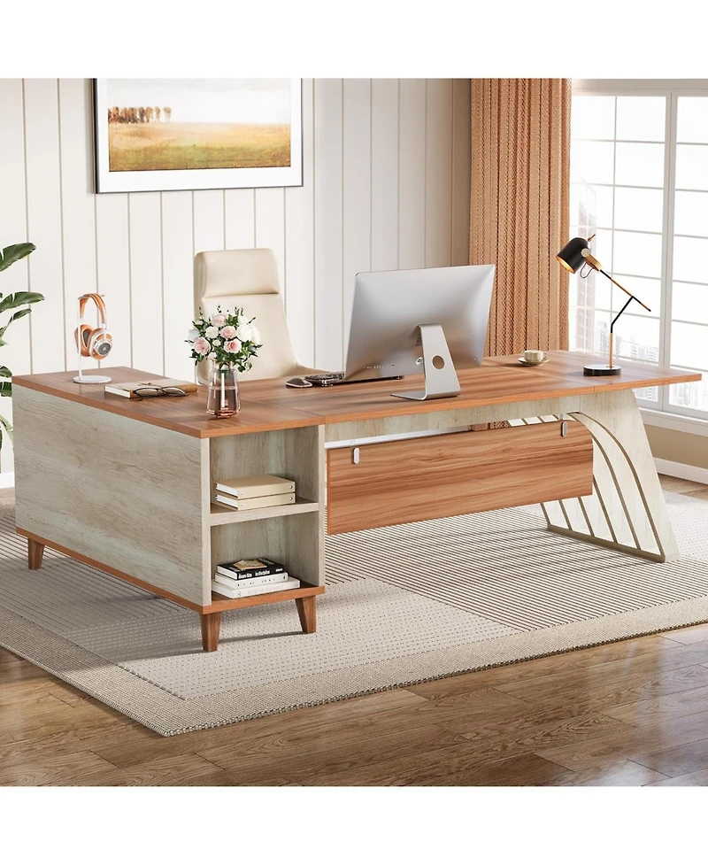 Tribesigns L-Shaped Executive Office Desk, 78.74" Large Computer Desk with Drawer and Lateral File Cabinet, Home Business Workstation Set