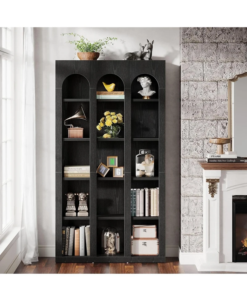 Tribesigns 5-Tier Farmhouse Tall Bookshelf, 70.87-Inch Rustic Wood Bookcase with Open Shelves, Large Mid Century Modern Book Shelf