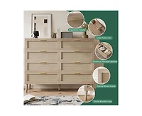 gaomon 8 Drawer Rattan Dresser, 47.2" x 15.7" x 37" Rattan Chest of Dressers, Mid Century Modern Dresser for Closet with Handles, Large Table Top, Dre