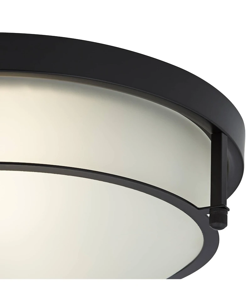 Possini Euro Design Encina 13" Modern Industrial Flush-Mount Ceiling Light Fixture Kitchen Foyer Hallway Round Black White Glass