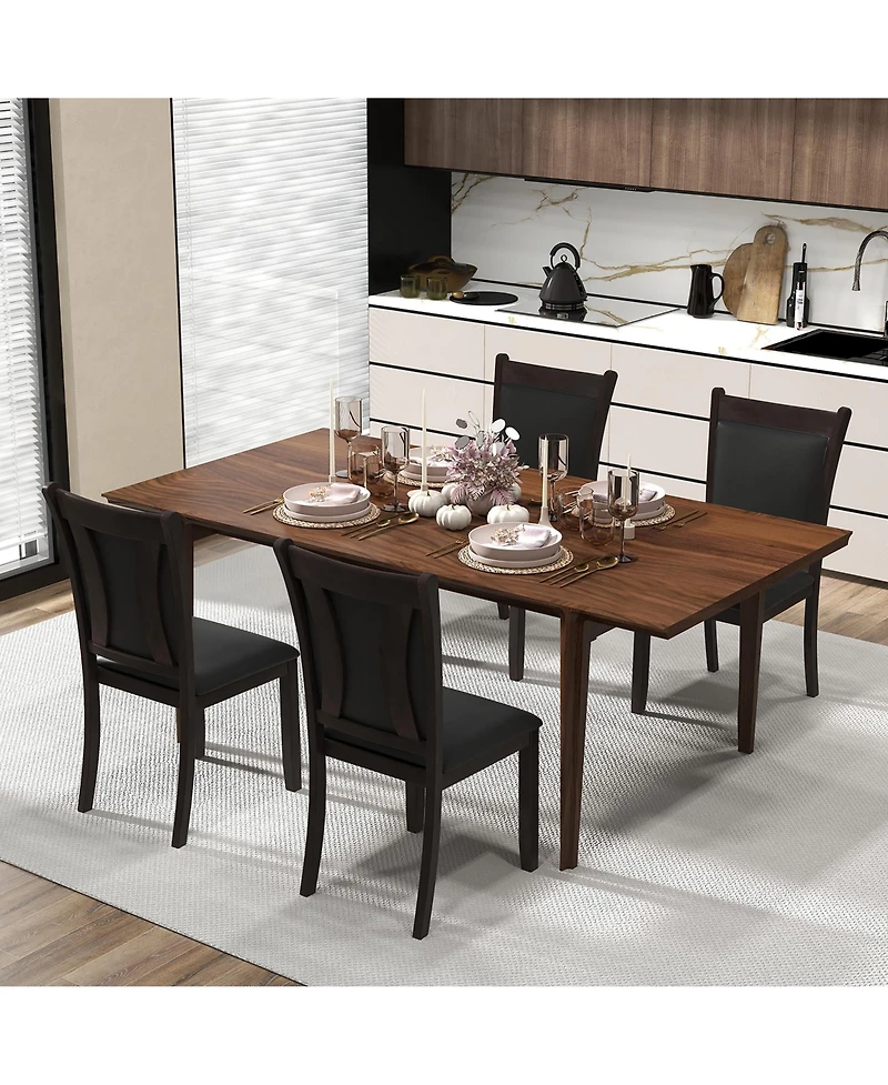 Gymax Faux Leather Upholstered Dining Chairs Set of 2 w/ Padded Seat Rubber Wood Legs