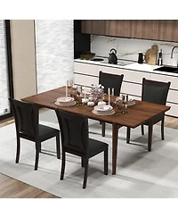 Gymax Faux Leather Upholstered Dining Chairs Set of 2 w/ Padded Seat Rubber Wood Legs