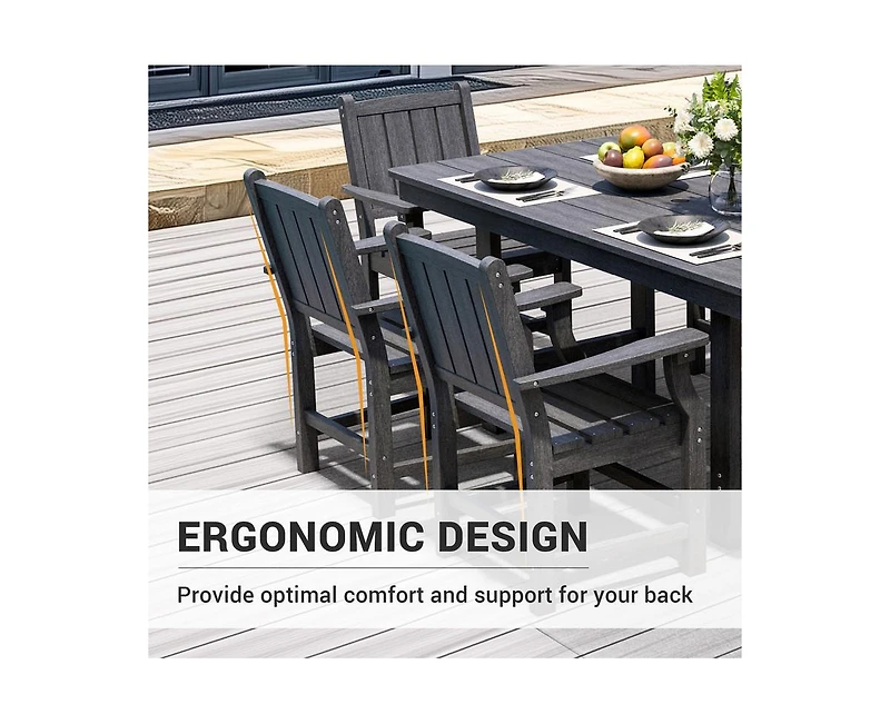 Gray 5/7-Piece Hdpe Plastic Patio Outdoor Dining Set with Arm Chairs