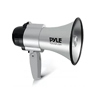 Pyle 30-Watt Portable Megaphone with Siren, Adjustable Volume, Lightweight, Battery Operated, Silver Bullhorn