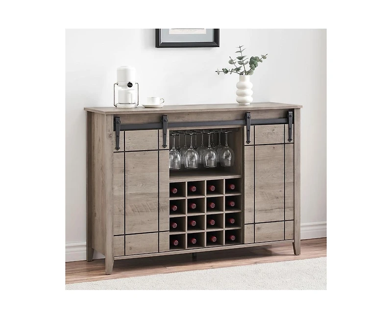 gaomon Wine Bar Cabinet,47" Farmhouse Coffee Bar Cabinet with Sliding Barn Door, Buffet Sideboard Cabinet with 16 Bottle Wine Rack for Dining, Living