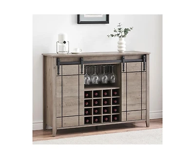 gaomon Wine Bar Cabinet,47" Farmhouse Coffee Bar Cabinet with Sliding Barn Door, Buffet Sideboard Cabinet with 16 Bottle Wine Rack for Dining, Living