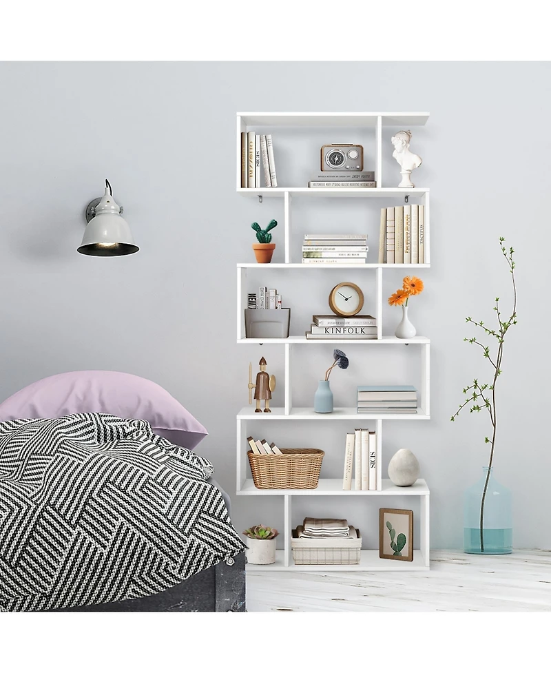 Gouun 6 Tier S-Shaped Bookshelf Storage Display Bookcase Decor Z-Shelf