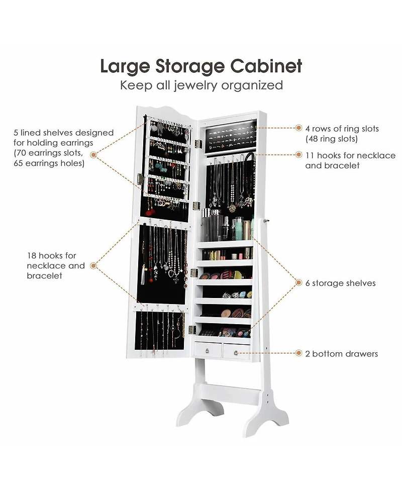 Gouun 14 Led Jewelry Armoire Cabinet with Full Length Mirror and 4 Tilting Angles