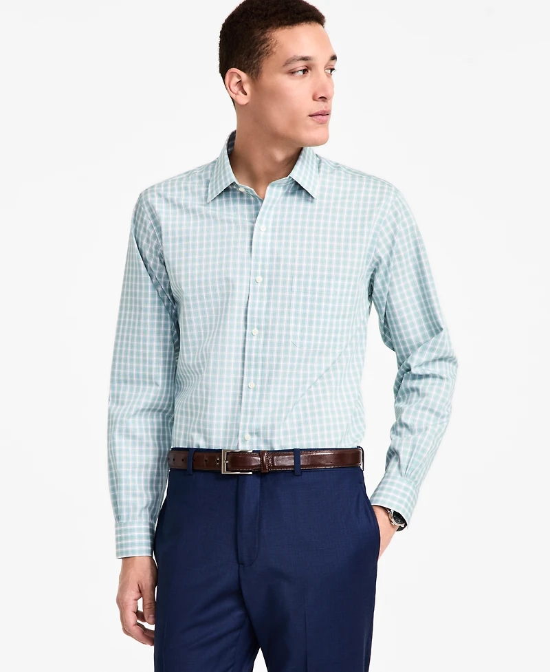 Men's Regular-Fit Non-Iron Spread Collar Check Broadcloth Dress Shirt