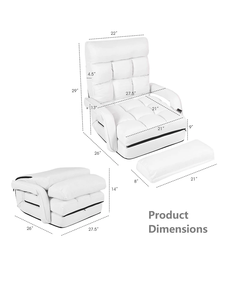 Gouun Folding Lazy Floor Chair Sofa with Armrests and Pillow