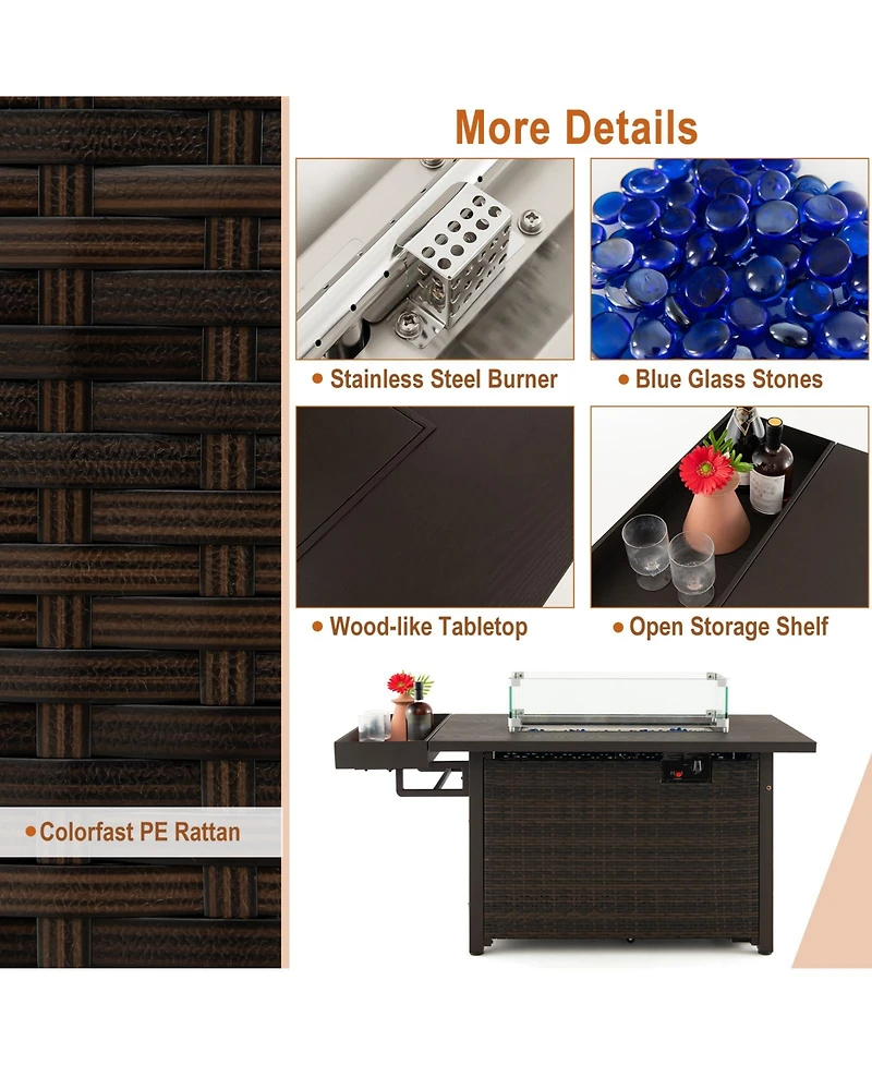 Gouun 52 Inches Outdoor Wicker Gas Fire Pit Propane Fire Table with Cover